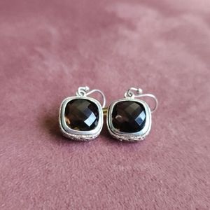 Sterling Silver & Chocolate Brown Gem Earrings .
